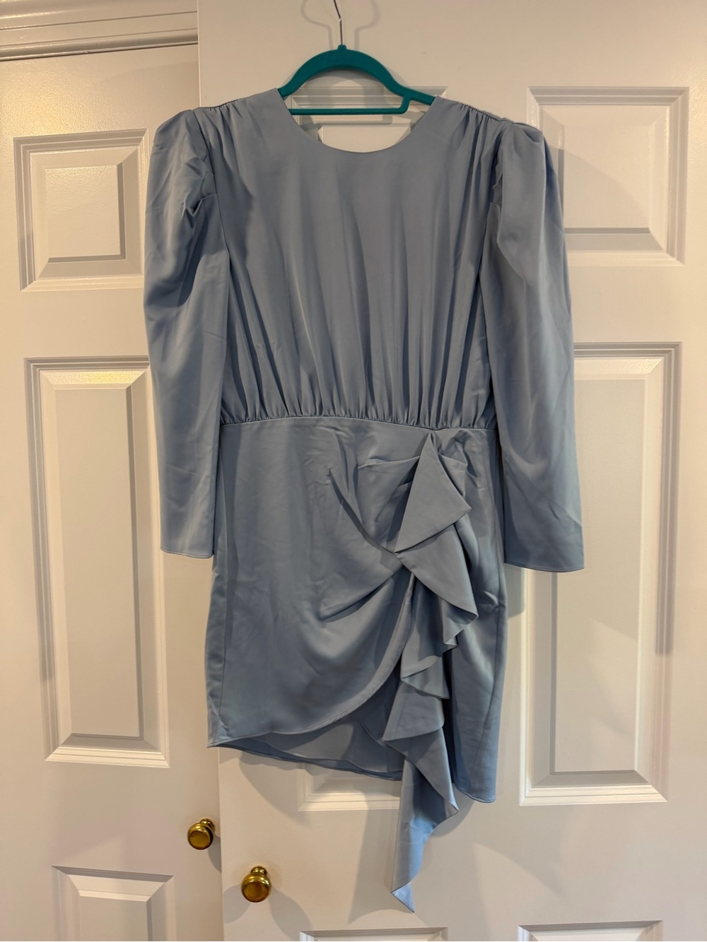 NBD Light Blue Long Sleeve Ruffle Cocktail Dress